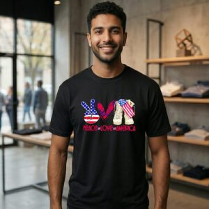America Flag Peace Love America Veteran T-Shirt
