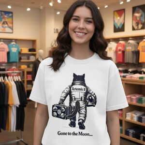 Artemis Ii Mission Cat Astronaut Gone The Moon T-Shirt