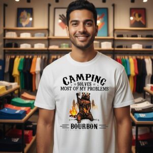 Bear Camping Solves Most Of My Problems Bourbon Solves The Rest T-Shirt
