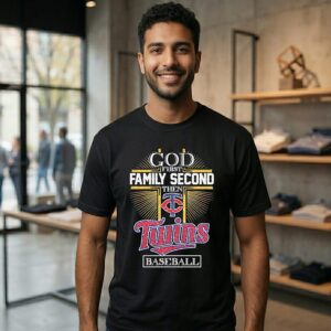 God First Family Second Then Minnesota Twins Baseball Diamond Heart T-Shirt