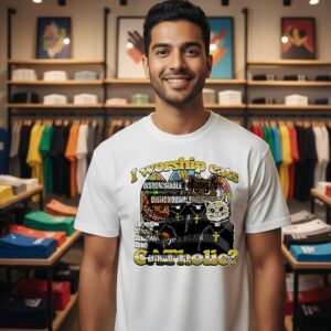 I Worship Cats Does That Make Me Catholic Collage Graphic T-Shirt
