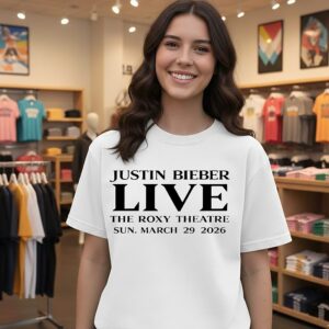 Justin Bieber Live The Roxy Theatre Sun March 29 2026 Tour T-Shirt