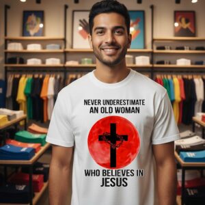 Sunset Never Underestimate Old Woman Who Believe In Jesus T-Shirt