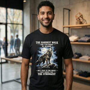 Wolf Under Moon The Hardest Walk You Can Make Is Alone Makes The Strongest T-Shirt