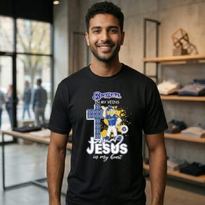 2026 Milwaukee Brewers Baseball Mascot In My Veins Jesus In My Heart T-Shirt