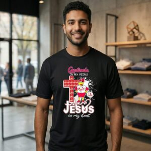2026 St. Louis Cardinals Baseball Mascot In My Veins Jesus In My Heart T-Shirt