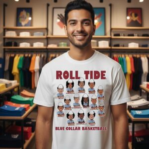 Alabama Men’s Basketball Blue Collar White Team Caricature T-Shirt