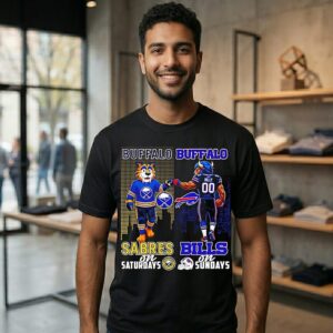 Buffalo Sabres On Saturdays And Buffalo Bills On Sunday Mascot Skyline T-Shirt