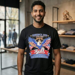 Cincinnati Reds America 1776 2026 250 Years Of Freedom Bald Eagle Patriotic T-Shirt