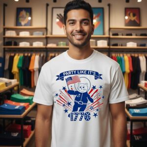 America Cat Party Like It’s 1776 Astronaut T-Shirt