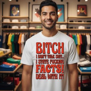 Bitch I Don’t Talk Shit I Tate Fucking Facts Deal With It Text T-Shirt