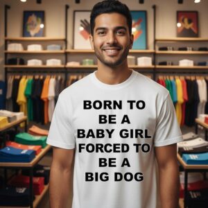 Born To Be A Baby Girl Forced To Be A Big Dog Text T-Shirt
