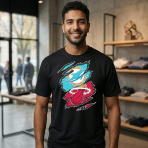 Miami Dolphins And Miami Heat Two Teams One Heart Scratch T-Shirt