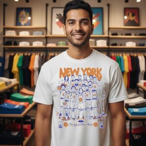 New York Knicks 2026 Orange And Blue Skies Team Cartoon T-Shirt