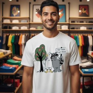 Raccoon And Duck Hugtrees Plant Peace Cartoon T-Shirt