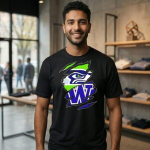 Seattle Seahawks And Washington Huskies Two Teams One Heart Scratch T-Shirt