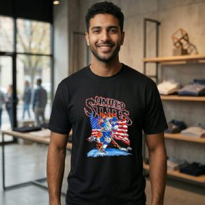 Skeleton American United States Hockey Ghost Fire Graphic T-Shirt