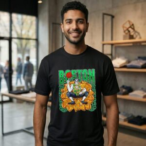 Skeleton Boston Celtics Basketball Trophy Graphic T-Shirt