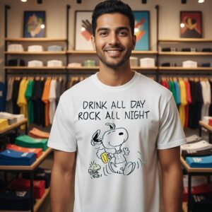 Snoopy And Woodstock Beer Drink All Day Rock All Night T-Shirt
