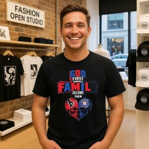 God First Family Second Then Houston Texans And Houston Astros Skull Heart T-Shirt