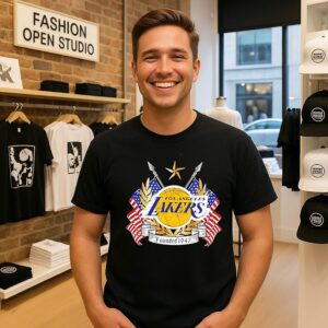 New Los Angeles Lakers Founded 1947 America Flag And Logo T-Shirt
