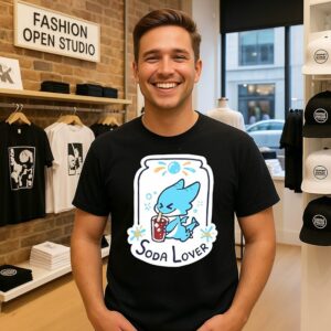 Soda Lover Cute Blue Dragon Drinking Soda T-Shirt