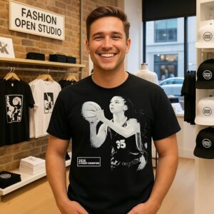 Azzi Fudd Dallas Wings 2026 3 Point Champion Portrait Black And White T-Shirt