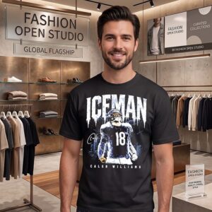 Caleb Williams 18 Chicago Bears NFL Portrait And Signature T-Shirt