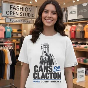 Cans For Clacton Vote Count Binface Funny Bin-Head Political Campaign Graphic UK Election Parody T-Shirt