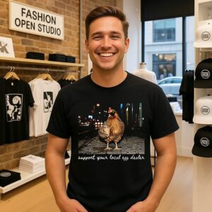 Chicken Drinking Iced Coffee Support Your Local Egg Dealer T-Shirt