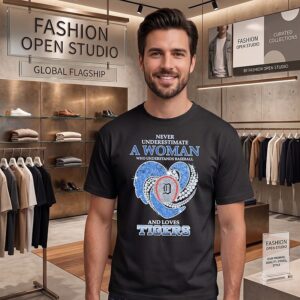 Detroit Tigers Never Underestimate A Woman Who Understands Baseball And Loves Diamond Heart T-Shirt