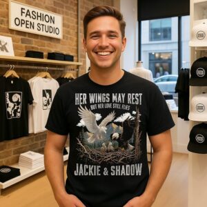 Her Wings May Rest But Her Love Still Flies Jackie & Shadow Bald Eagle T-Shirt
