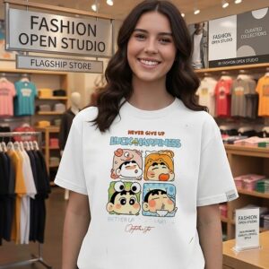 Never Give Up Luck And Happiness Better Late Than Never Crayon Shin-Chan T-Shirt
