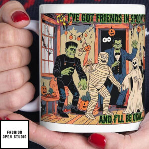 Personalized 90s Style Halloween Mug, Spooky Friends Monster Party Ceramic Cup