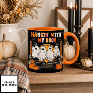 Personalized Hanging With My Boos Mug, Custom Family Ghost Halloween Coffee Cup