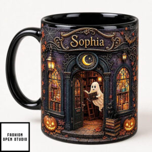 Personalized Reading Mug Ghost Cat Ceramic Coffee Cup Halloween