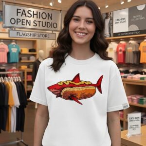 Shark Hot Dog Mustard Food Mashup Humor Graphic T-Shirt