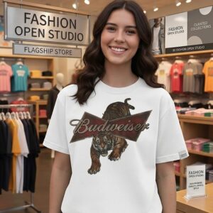 Tiger Budweiser Parody Logo Graphic T-Shirt