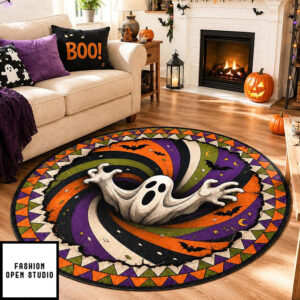 3d Spooky Vortex Skeleton Round Rug, Halloween 3d Optical Illusion Rug