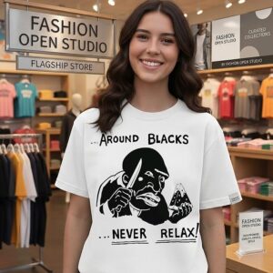 Around Blacks Never Relax Slogan Controversial T-Shirt