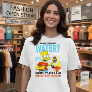 Bart Simpson Wanna Conserve Water Switch To Beer And Destroy Data Centers T-Shirt