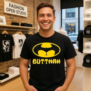 Buttman Parody Batman Superhero Logo T-Shirt