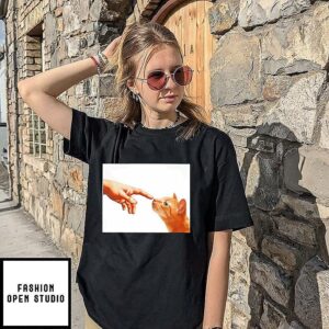 Creation Of Adam Hand Touching Orange Cat T-Shirt