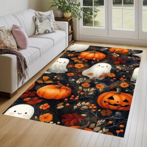 Cute Ghost Pumpkin Area Rug, Halloween Autumn Living Room Carpet