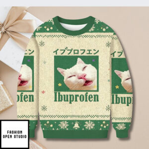 Funny Ibuprofen Cat Meme Sweater, Ugly Christmas Japanese Cat Sweatshirt