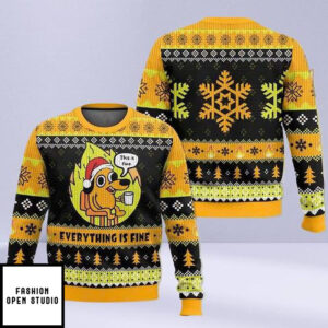 Funny This Is Fine Ugly Christmas Sweater – Dog Meme Holiday Pullover