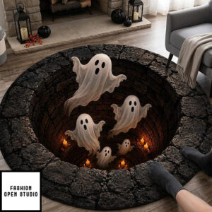 Ghost 3d Round Rug, Halloween Haunted Well Floor Mat