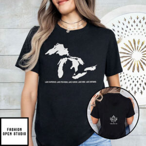 Great Lakes Map Lake Superior Lake Michigan Lake Huron Lake Erie Lake Ontario T Shirt