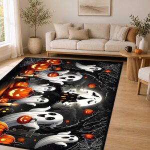 Halloween Ghost Rug, Jack O Lantern Pumpkin Area Rug