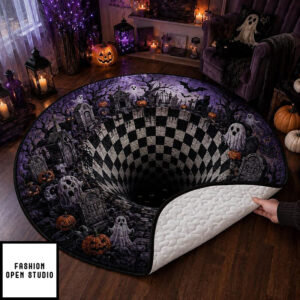 Halloween Quilted Rug, Spooky Graveyard Round Rug